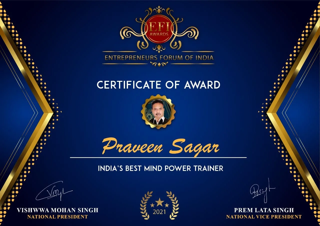 Praveen Sagar, EFI Awards, India's Best Mind Power Trainer