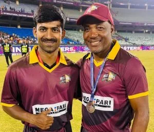 Madhusudhan Gowda with former West Indies cricketer Brian Lara at the International Masters League 2025